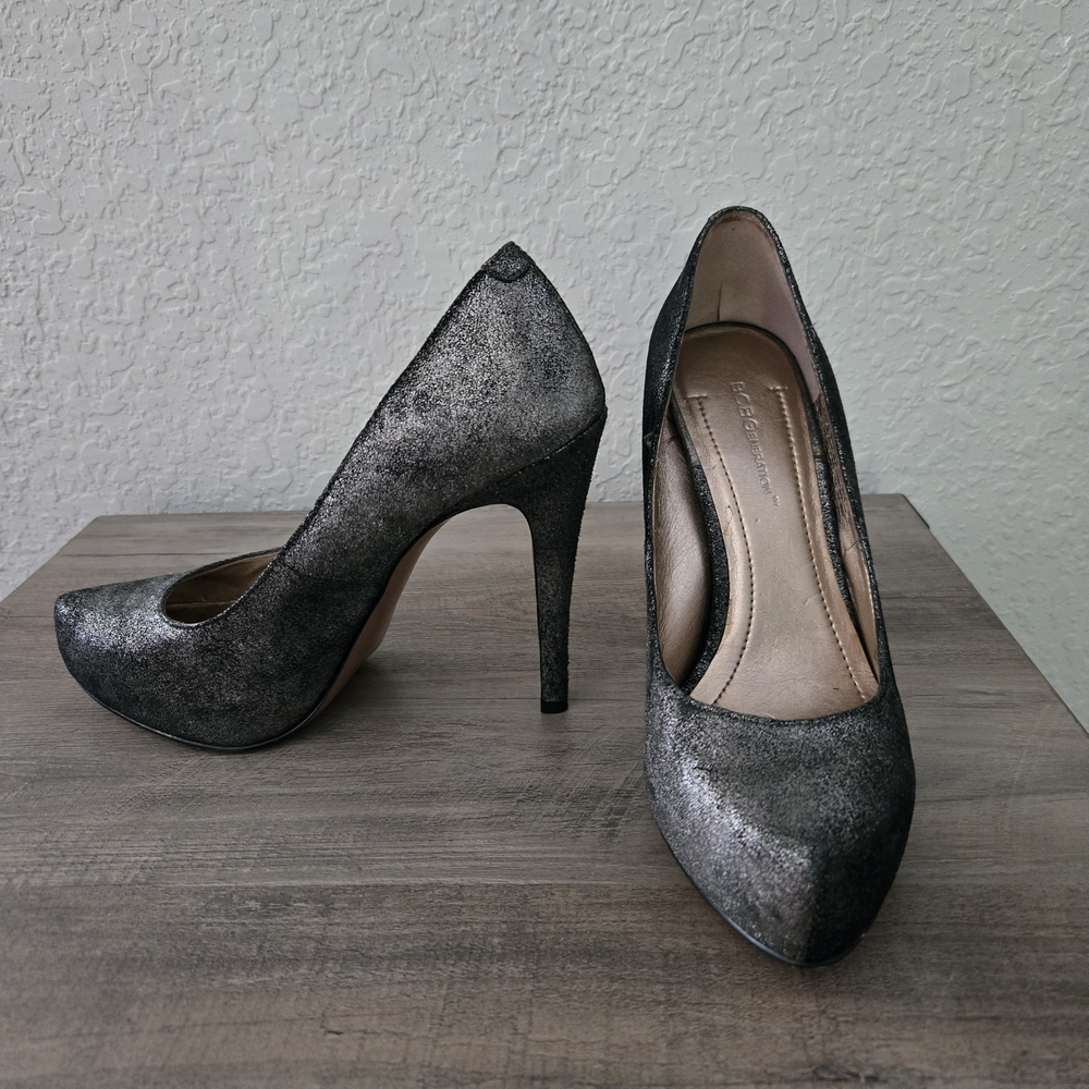 BCBG Paris Shimmering Silver Heels